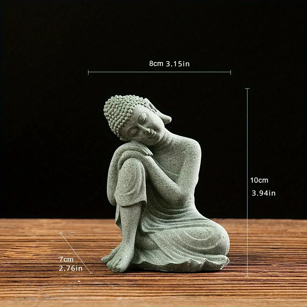 Buddha Statue Fish Tank Decoration Mini Buddhism Figurine Desk Topper Tablescape Decor Home Zen Statue Green Sandstone Thailand