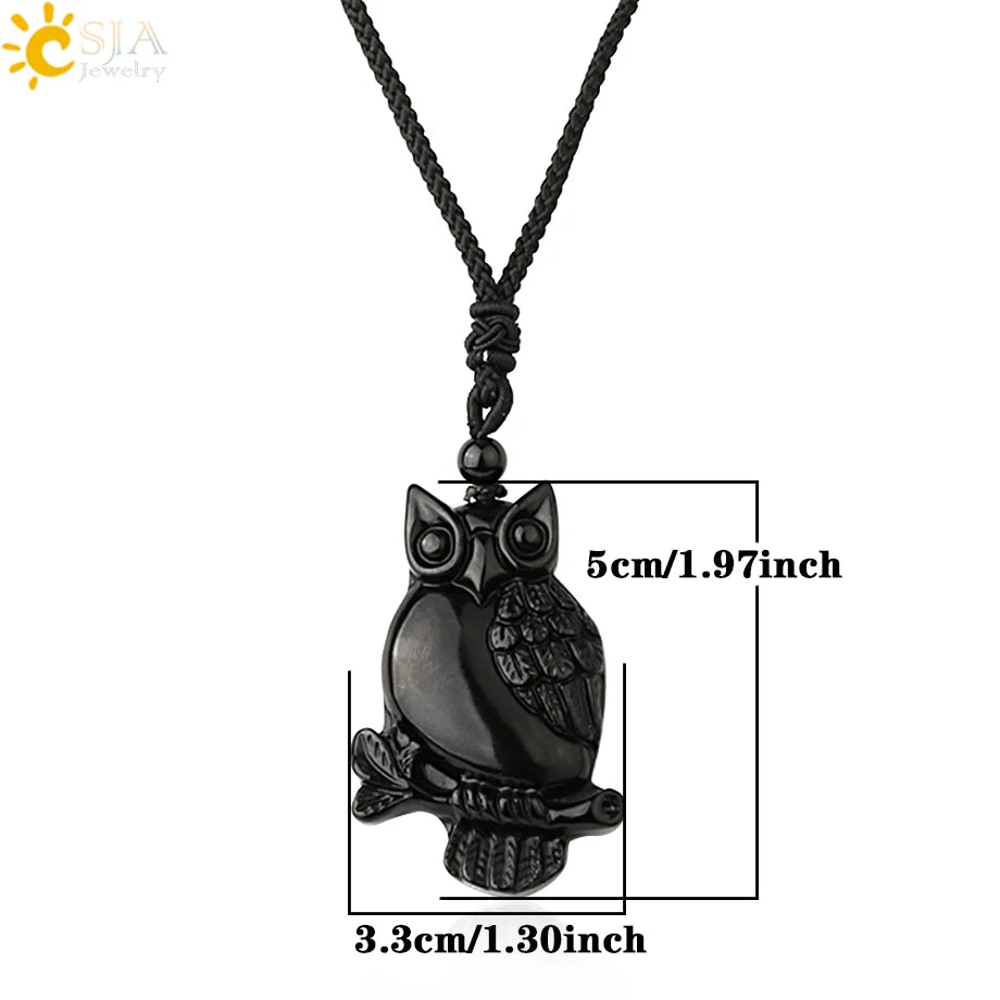 Obsidian Natural Stone Necklace - Wolf Buddha Sculpture for Strength