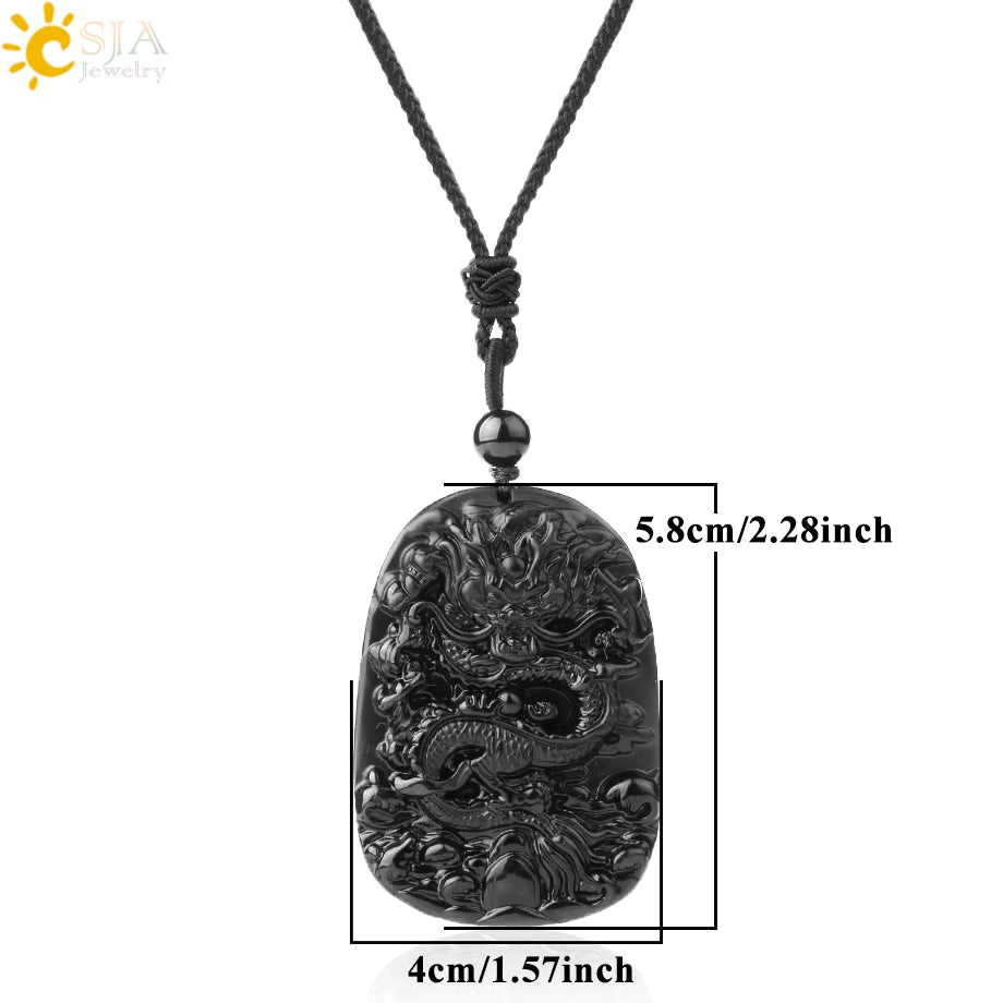 Obsidian Natural Stone Necklace - Wolf Buddha Sculpture for Strength