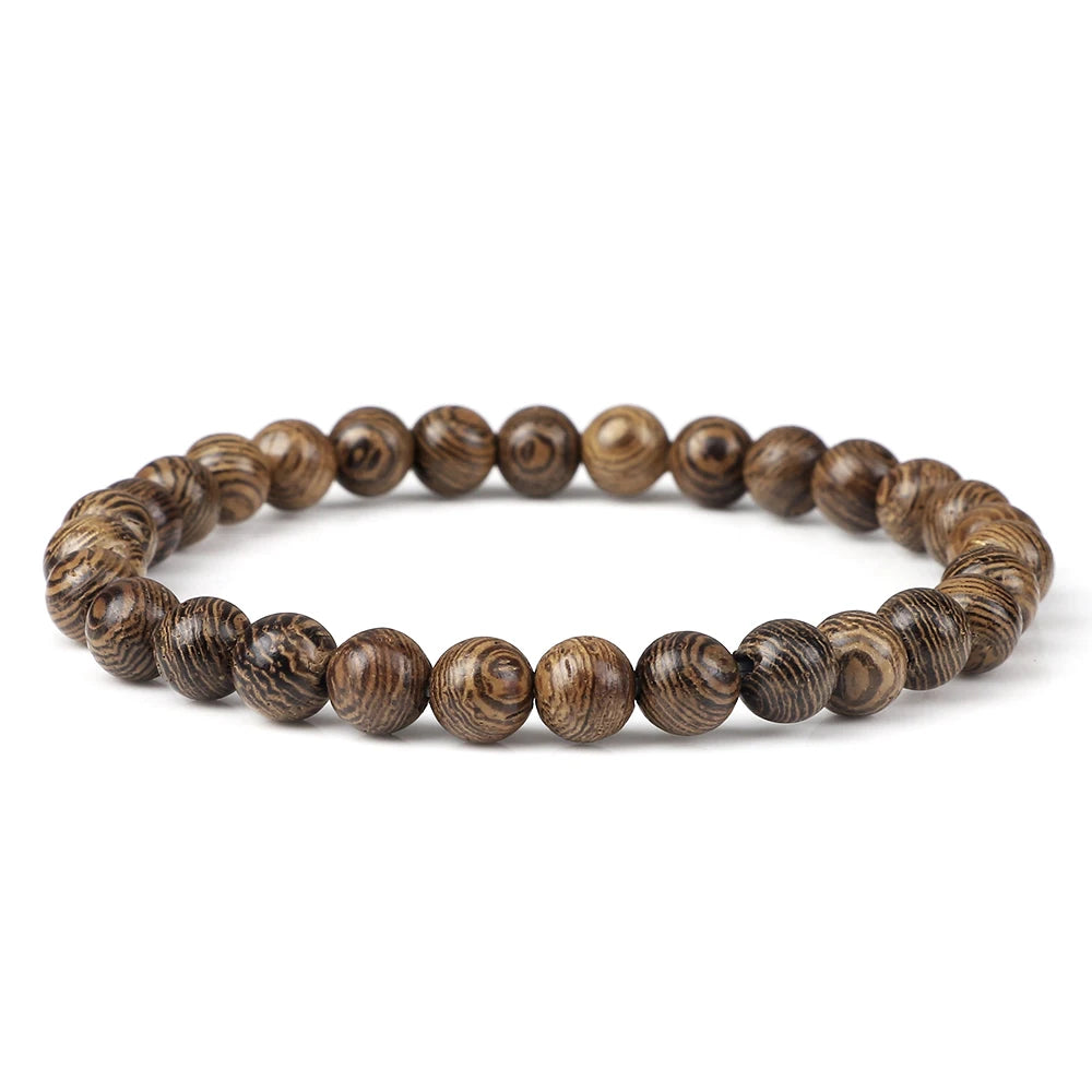 Vintage Men Bracelet 6 8 10 12mm Natural Wood Bead Tibetan Buddha Bracelet Charm Wood Beads Ethnic Tribal Wristbands Men Jewelry