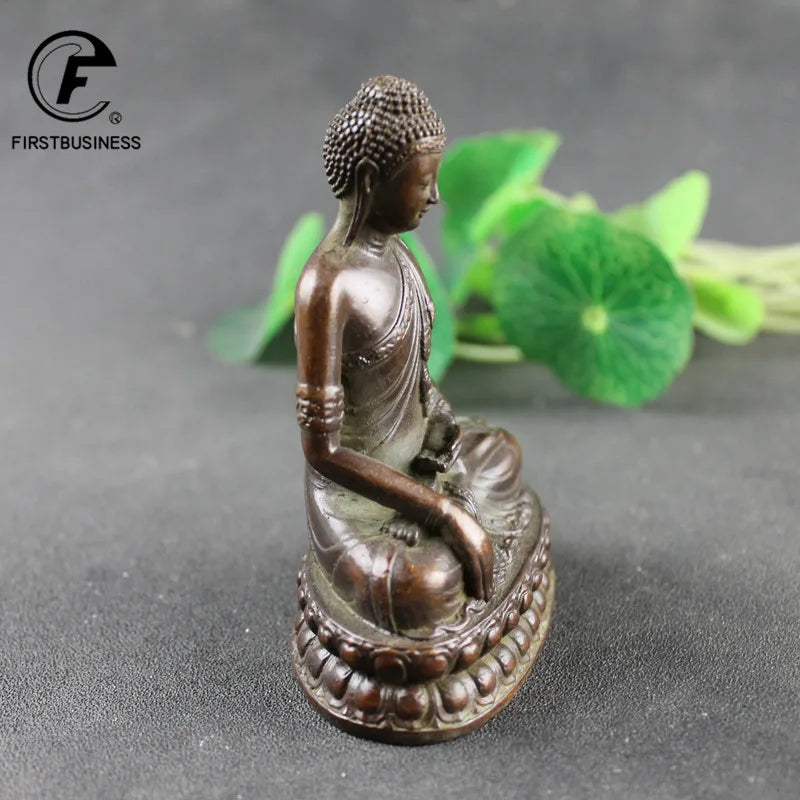 Antique Copper Shakyamuni Buddha Statue Brass Handmade Buddhism Sculpture Hindu Feng Shui Figurines Meditation Home Decorations