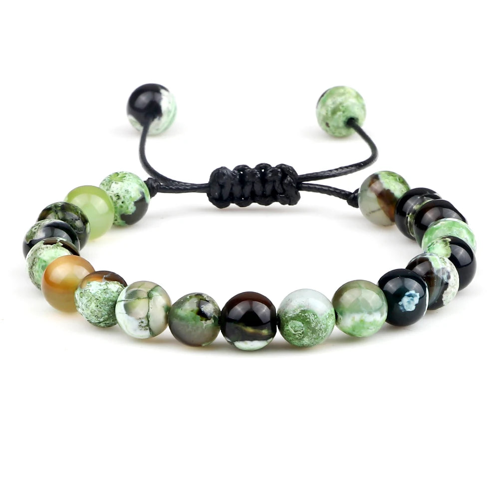 8mm Men Women Fire Agates Onyx Beads Bracelet Bangles Healing Natural Stone Chakra Prayer Charm Buddha Adjustable Jewelry Gifts