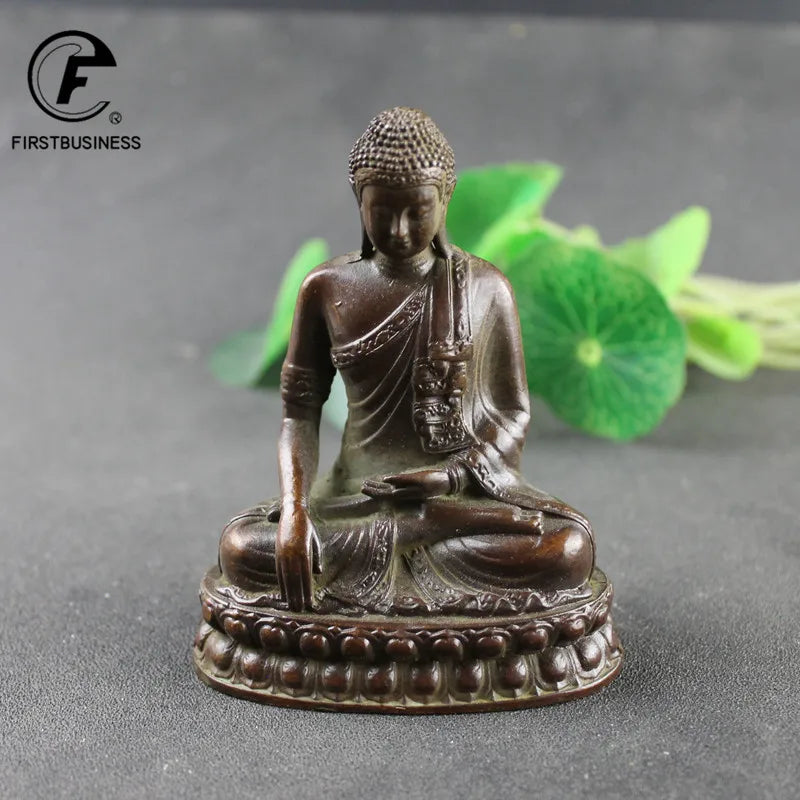 Antique Copper Shakyamuni Buddha Statue Brass Handmade Buddhism Sculpture Hindu Feng Shui Figurines Meditation Home Decorations