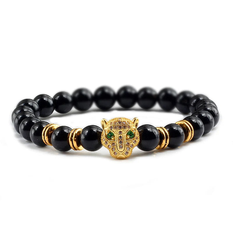 12 Style Bracelet Men Black Lava Healing Balance Beads Reiki Buddha Prayer Natural Stone Yoga Bracelet For Women Leopard Head