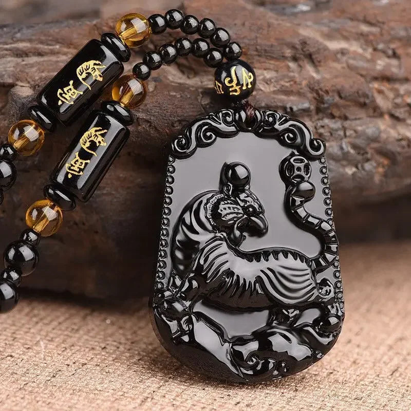 Hand-Carved Obsidian Money Buddha Necklace - Attract Prosperity and Fortune