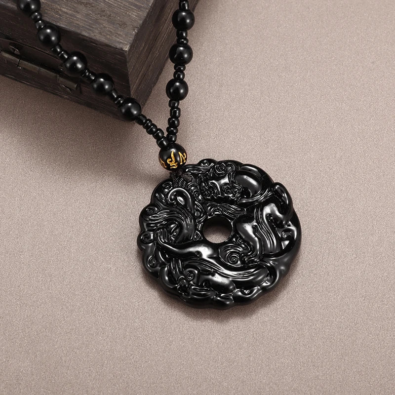 Hand-Carved Obsidian Money Buddha Necklace - Attract Prosperity and Fortune