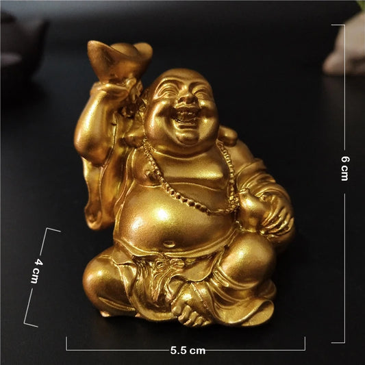 Bronze Color Money Laughing Buddha Statue Ornaments Resin Chinese Feng Shui Maitreya Buddha Sculpture Figurines Home Decoration