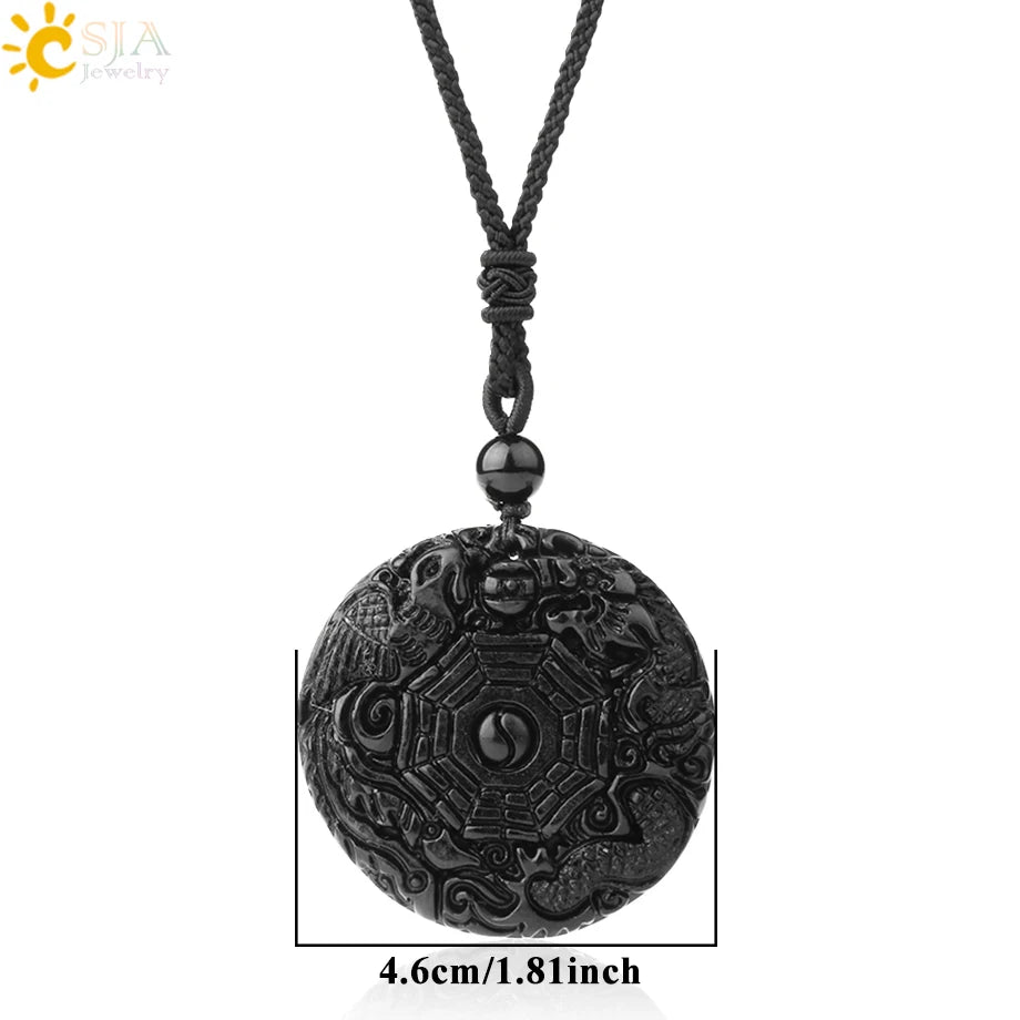 Obsidian Natural Stone Necklace - Wolf Buddha Sculpture for Strength