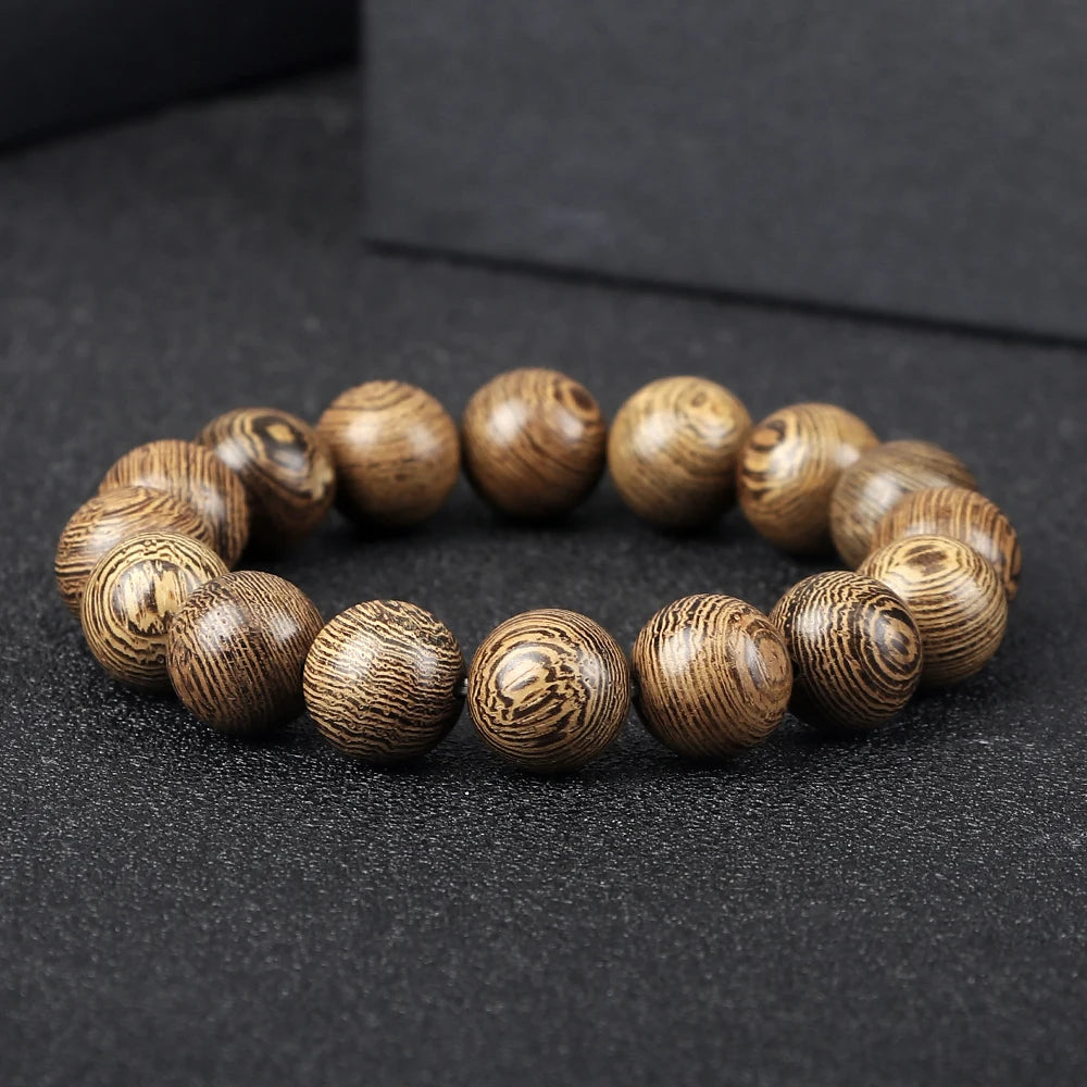 Vintage Men Bracelet 6 8 10 12mm Natural Wood Bead Tibetan Buddha Bracelet Charm Wood Beads Ethnic Tribal Wristbands Men Jewelry