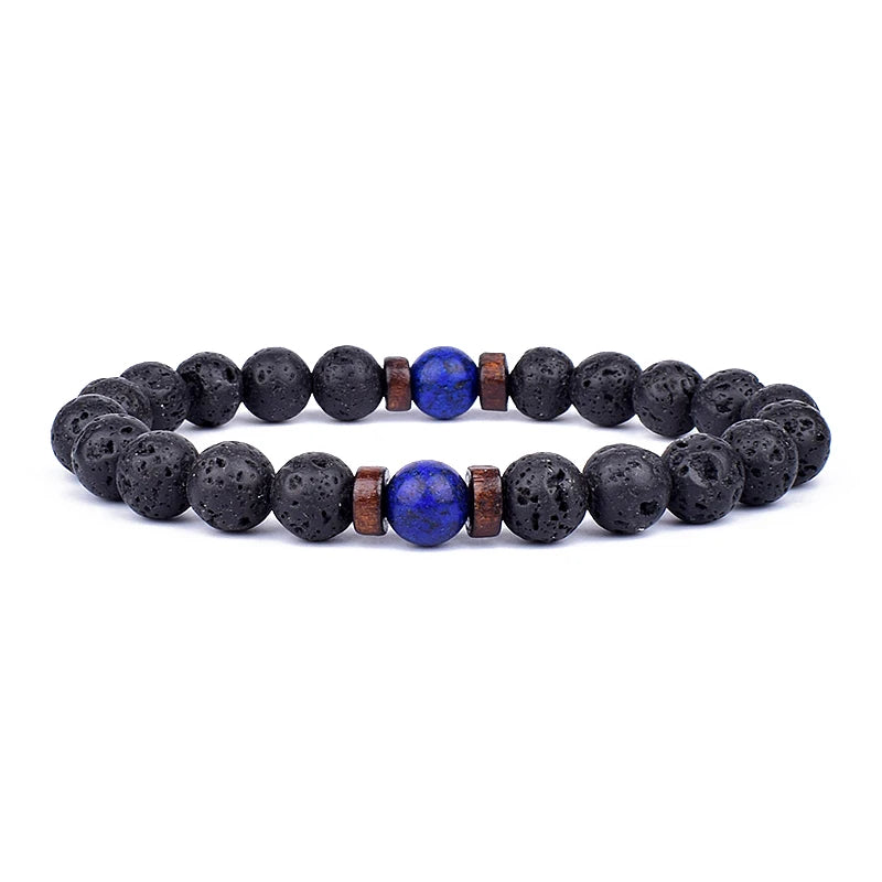 Volcanic Stone Bracelet for Men Lava Wooden 8mm Beads Bracelet Tibetan Buddha Wrist Chain Women Men Jewelry Gift New Bracelets