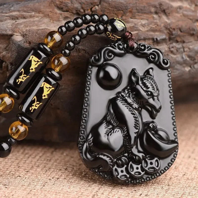 Hand-Carved Obsidian Money Buddha Necklace - Attract Prosperity and Fortune