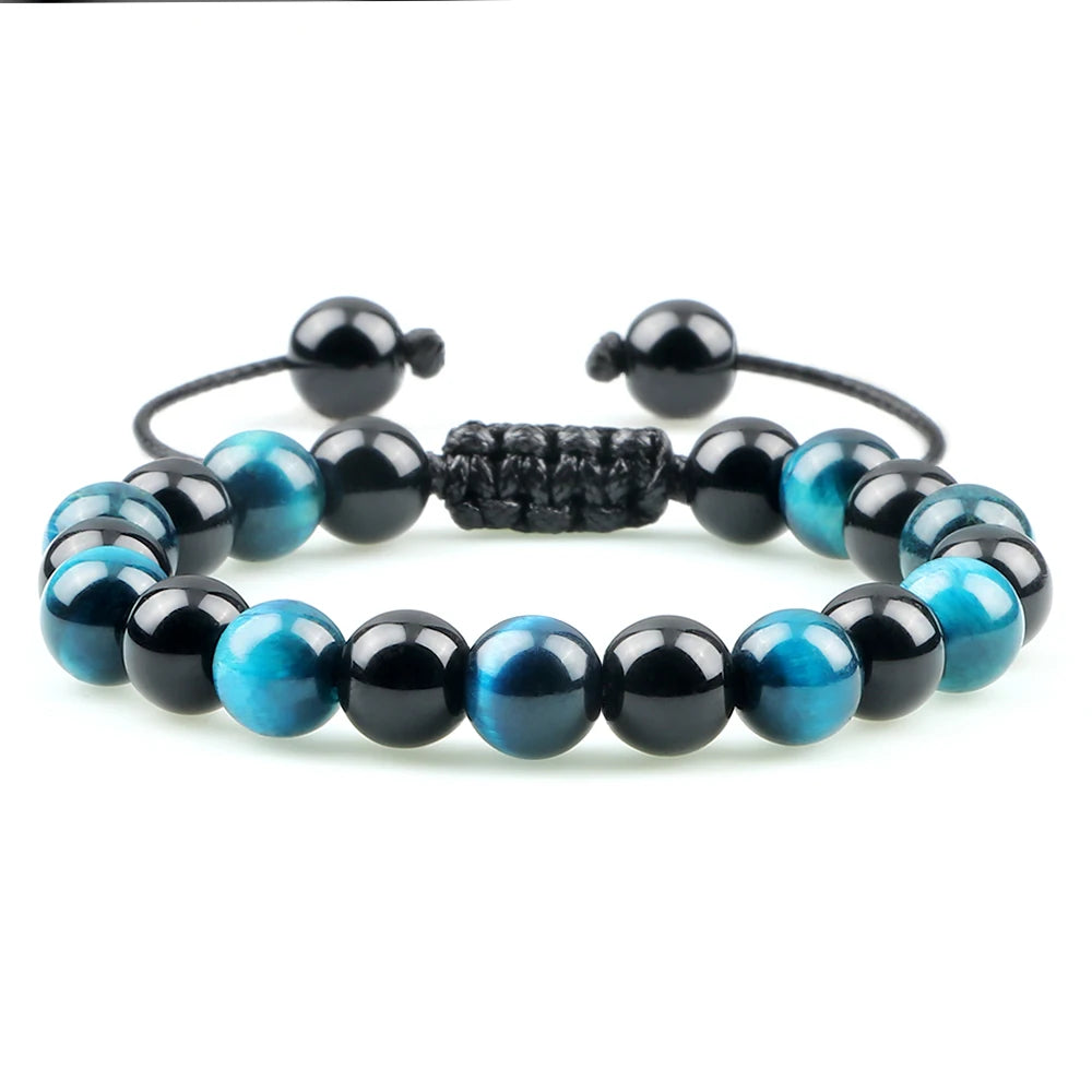 8mm Men Women Fire Agates Onyx Beads Bracelet Bangles Healing Natural Stone Chakra Prayer Charm Buddha Adjustable Jewelry Gifts