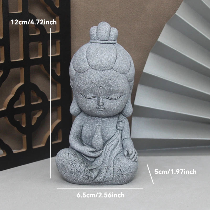 Little Buddhist Monks Tibetan Buddhism Figurines Buddha Stone Statue Garden Car Ornament Meditation Home Aquarium Decoration