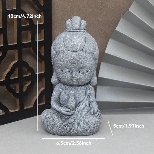 Little Buddhist Monks Tibetan Buddhism Figurines Buddha Stone Statue Garden Car Ornament Meditation Home Aquarium Decoration