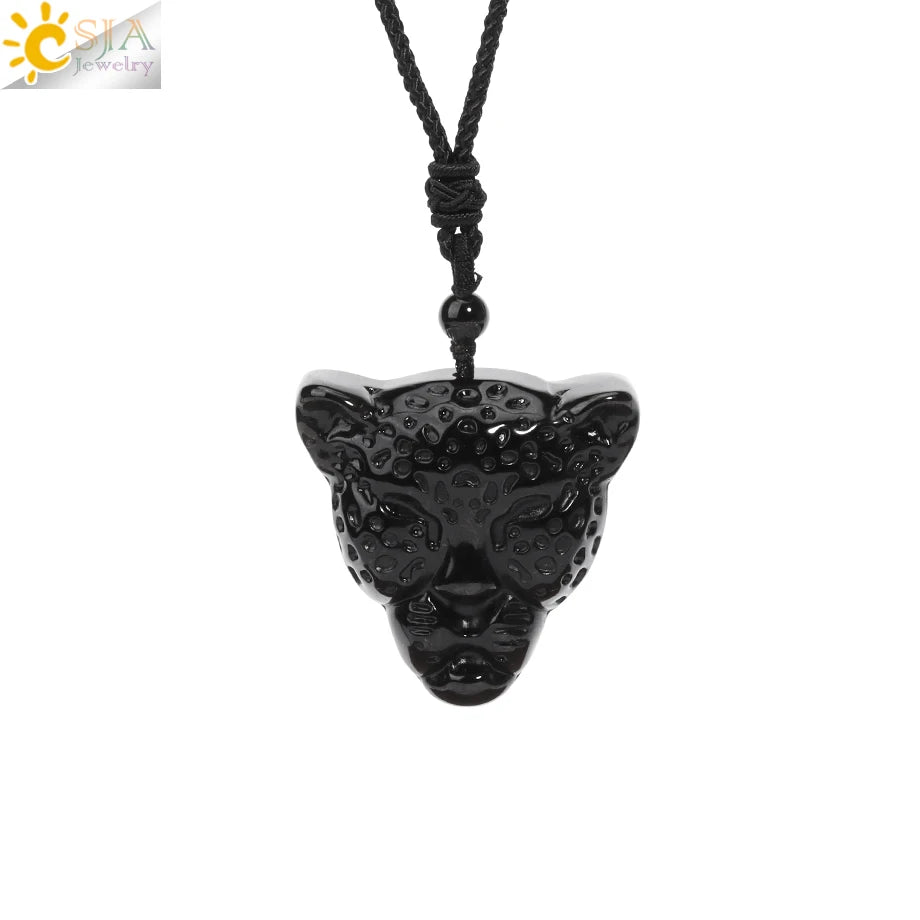 Obsidian Natural Stone Necklace - Wolf Buddha Sculpture for Strength