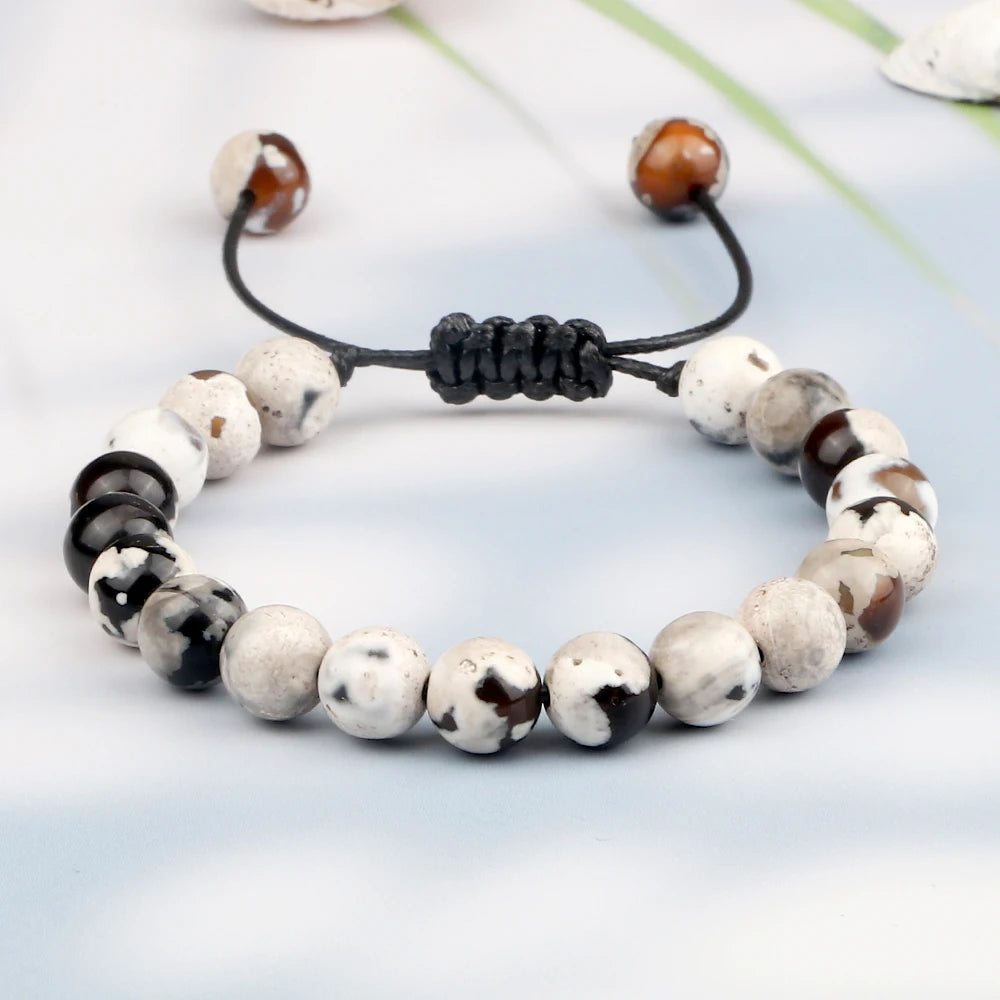 8mm Men Women Fire Agates Onyx Beads Bracelet Bangles Healing Natural Stone Chakra Prayer Charm Buddha Adjustable Jewelry Gifts