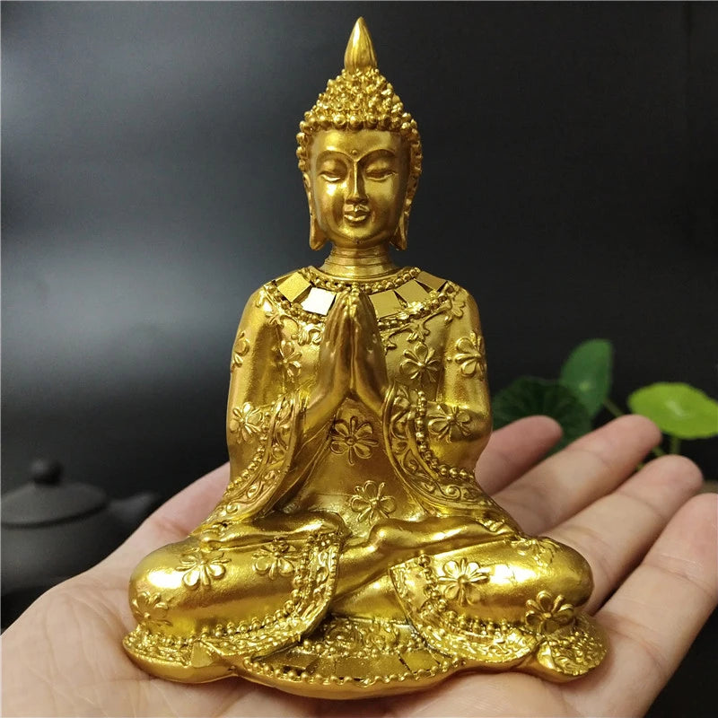 Golden Thailand Buddha Statue Home Garden Decoration Meditation Buddha Sculpture Hindu Fengshui Figurines Ornaments Crafts