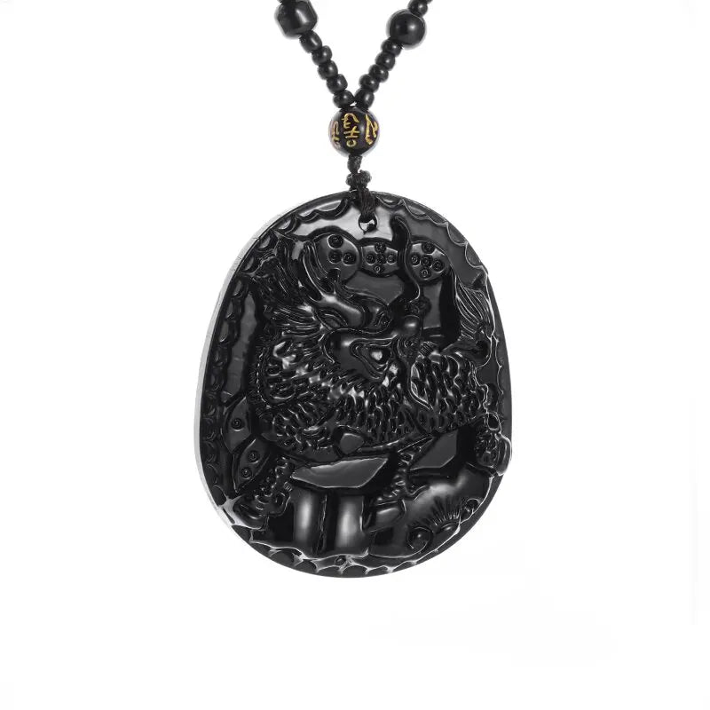 Hand-Carved Obsidian Money Buddha Necklace - Attract Prosperity and Fortune