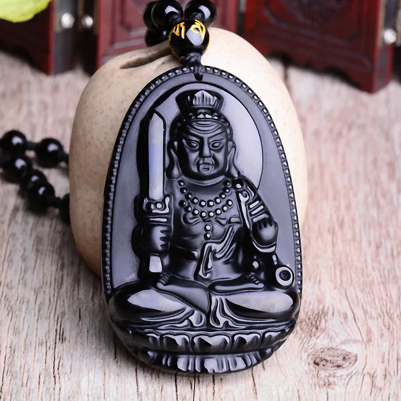 Amitabha Buddha Obsidian Necklace - Shield Against Negativity, Inner Peace