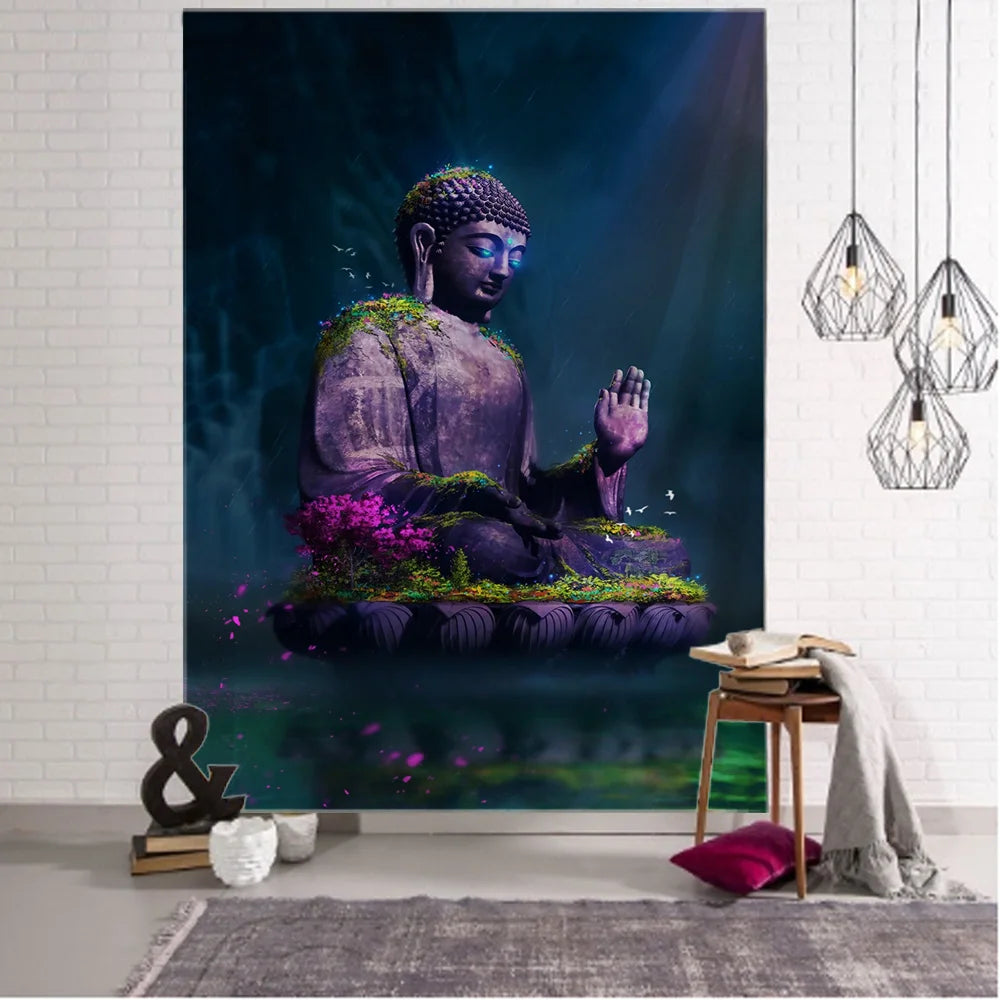 Indian Buddha statue tapestry wall hanging lotus meditation mandala wallpaper home living room bedroom studio wall decoration