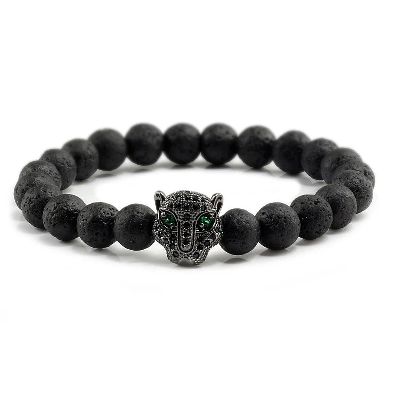 12 Style Bracelet Men Black Lava Healing Balance Beads Reiki Buddha Prayer Natural Stone Yoga Bracelet For Women Leopard Head