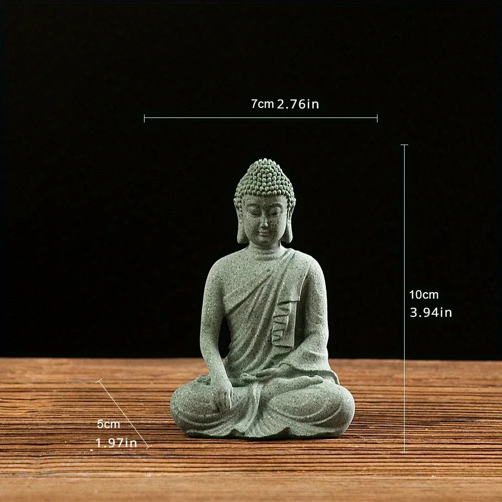 Buddha Statue Fish Tank Decoration Mini Buddhism Figurine Desk Topper Tablescape Decor Home Zen Statue Green Sandstone Thailand