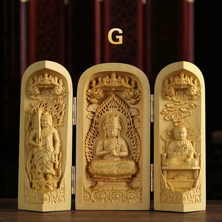 Three Saints Wooden Sculpture - Western Craftsmanship and Detail