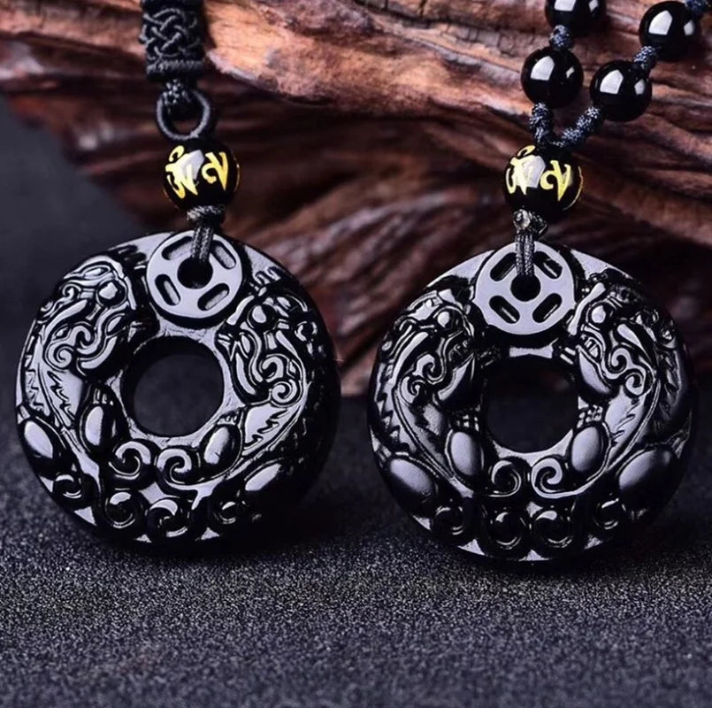 Hand-Carved Obsidian Money Buddha Necklace - Attract Prosperity and Fortune