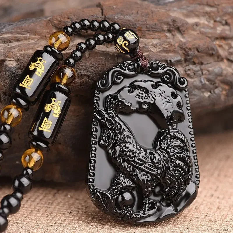 Hand-Carved Obsidian Money Buddha Necklace - Attract Prosperity and Fortune