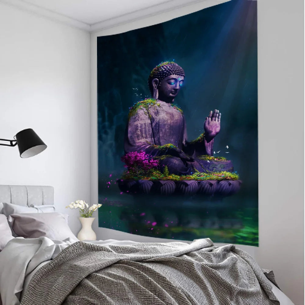 Indian Buddha statue tapestry wall hanging lotus meditation mandala wallpaper home living room bedroom studio wall decoration