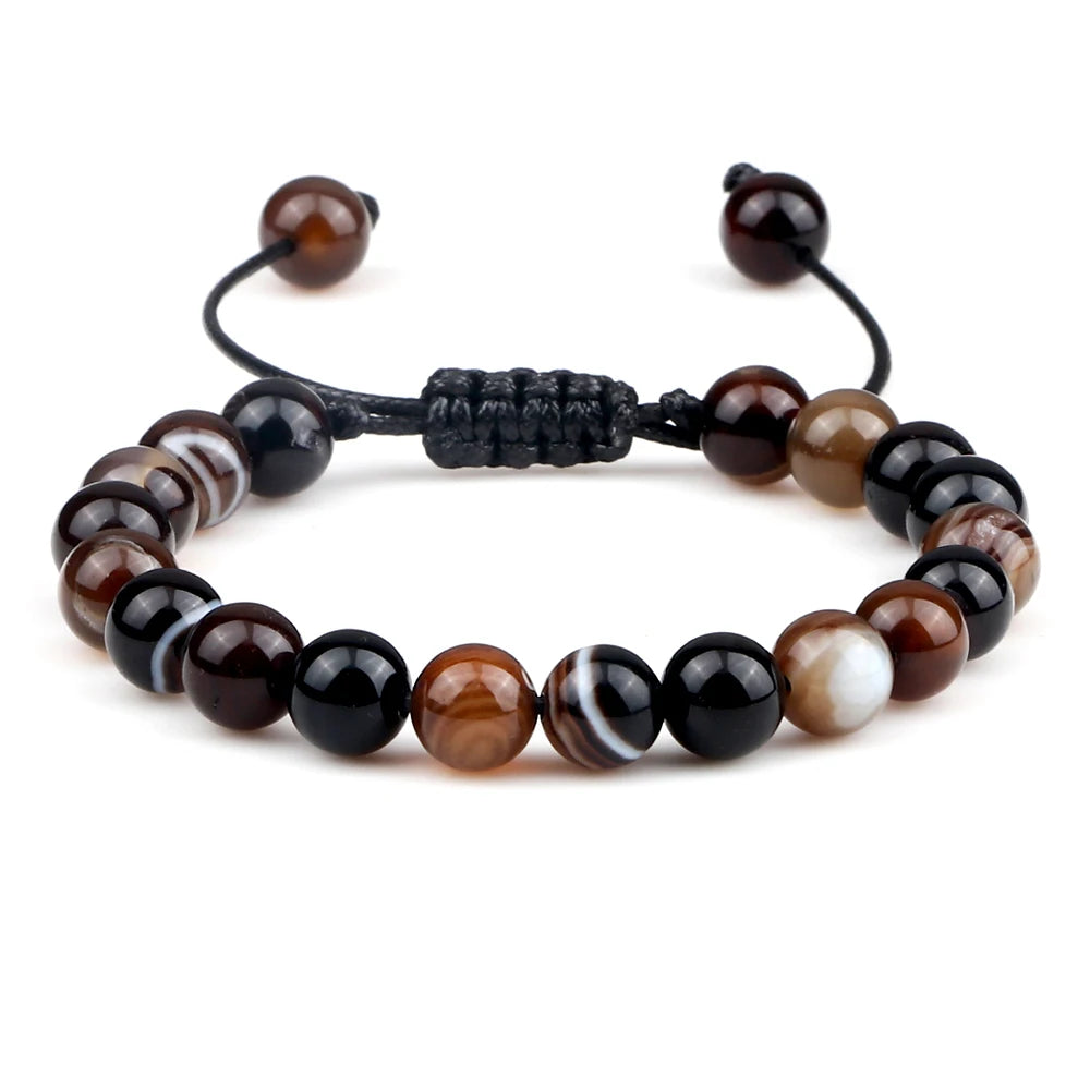 8mm Men Women Fire Agates Onyx Beads Bracelet Bangles Healing Natural Stone Chakra Prayer Charm Buddha Adjustable Jewelry Gifts