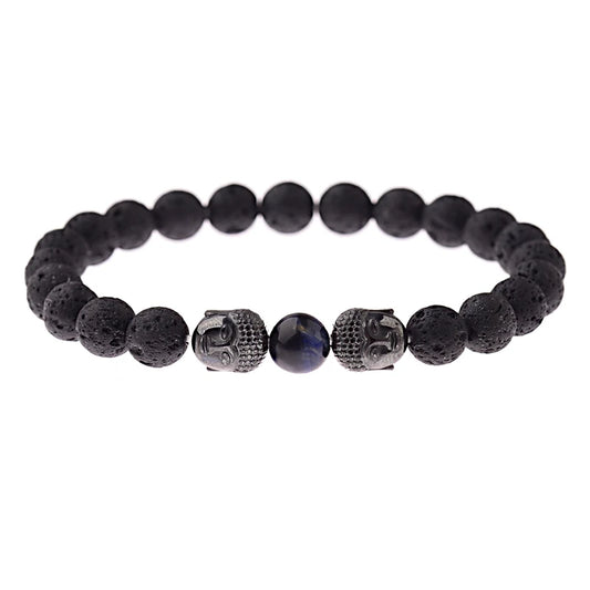 Charm Buddha&Evil Eye Bracelet Women 8mm Elastic Round Bright Black Stone Chakra Bracelets Men Erkek Bileklik Homme