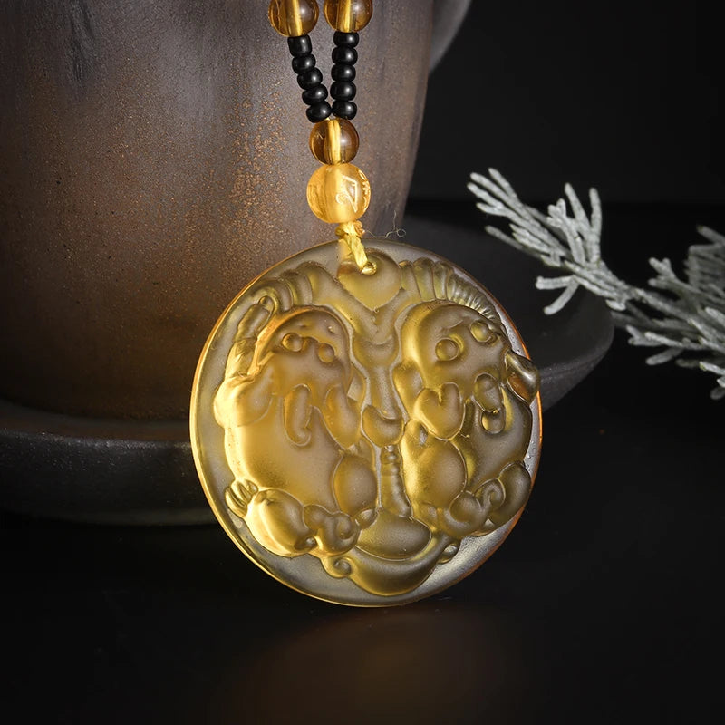 Retro Ethnic Fashion Black Dragon Obsidian Pendant Necklace Jewelry Men's Jade Maitreya Buddha Gift Amulet Jewelry