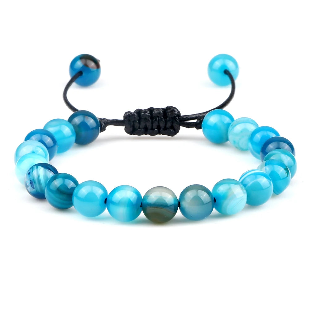 8mm Men Women Fire Agates Onyx Beads Bracelet Bangles Healing Natural Stone Chakra Prayer Charm Buddha Adjustable Jewelry Gifts