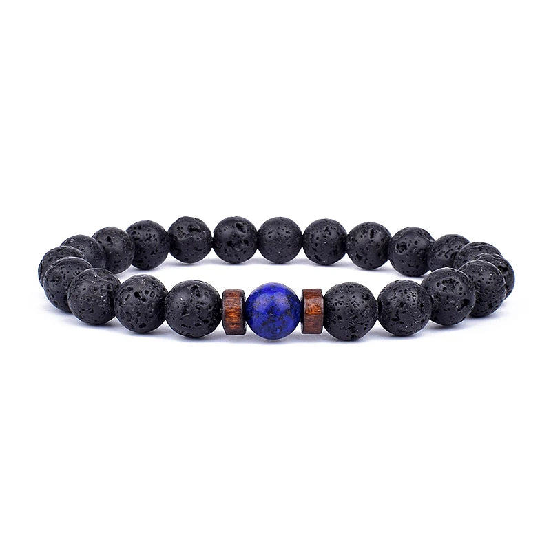 Volcanic Stone Bracelet for Men Lava Wooden 8mm Beads Bracelet Tibetan Buddha Wrist Chain Women Men Jewelry Gift New Bracelets