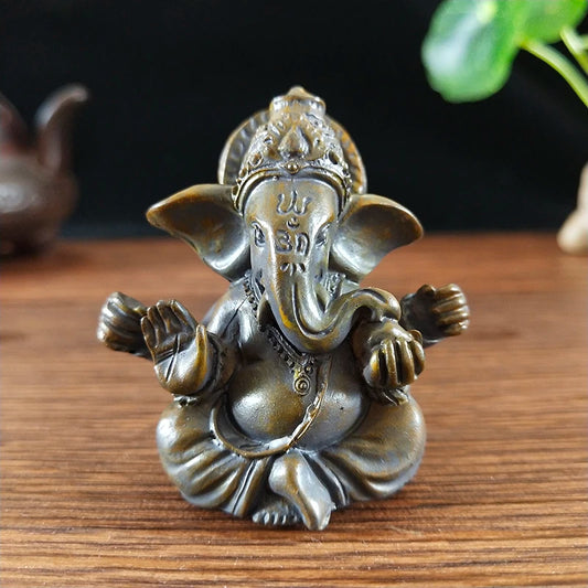 Gold Lord Ganesha Buddha Statue Elephant God Sculptures Ganesh Figurines Man-made Stone Home Garden Buddha Decoration Statues