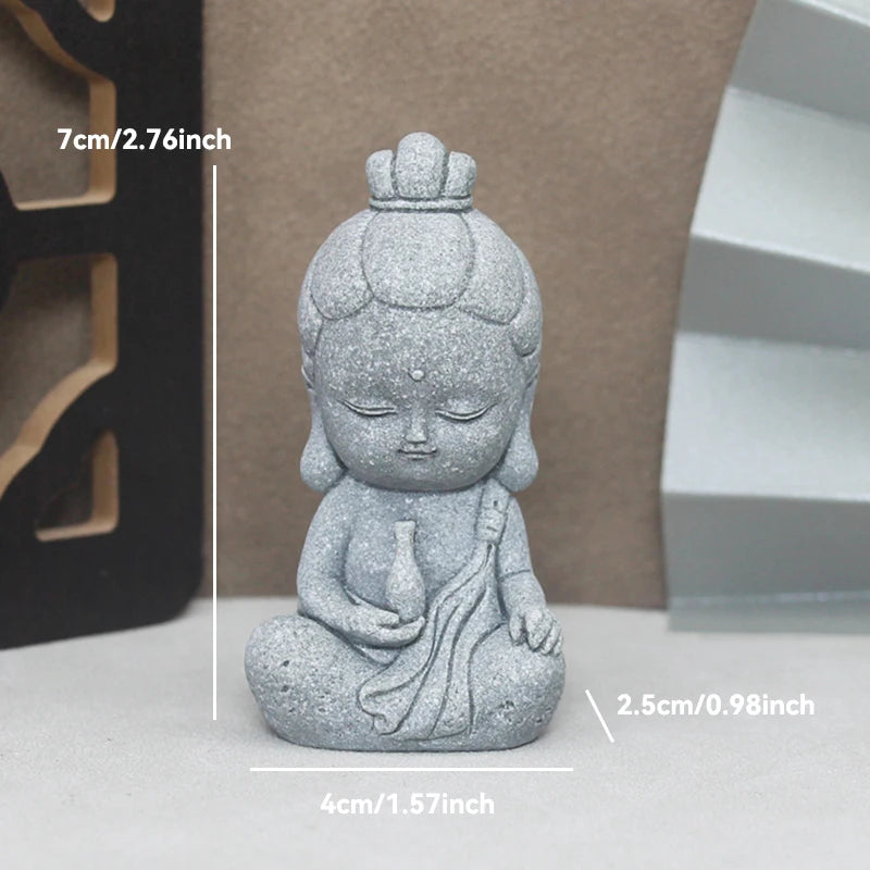 Little Buddhist Monks Tibetan Buddhism Figurines Buddha Stone Statue Garden Car Ornament Meditation Home Aquarium Decoration