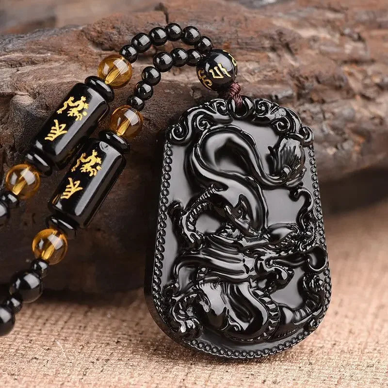 Hand-Carved Obsidian Money Buddha Necklace - Attract Prosperity and Fortune