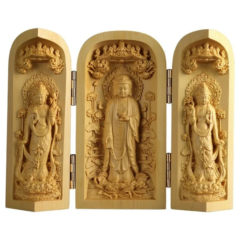 Three Saints Wooden Sculpture - Western Craftsmanship and Detail