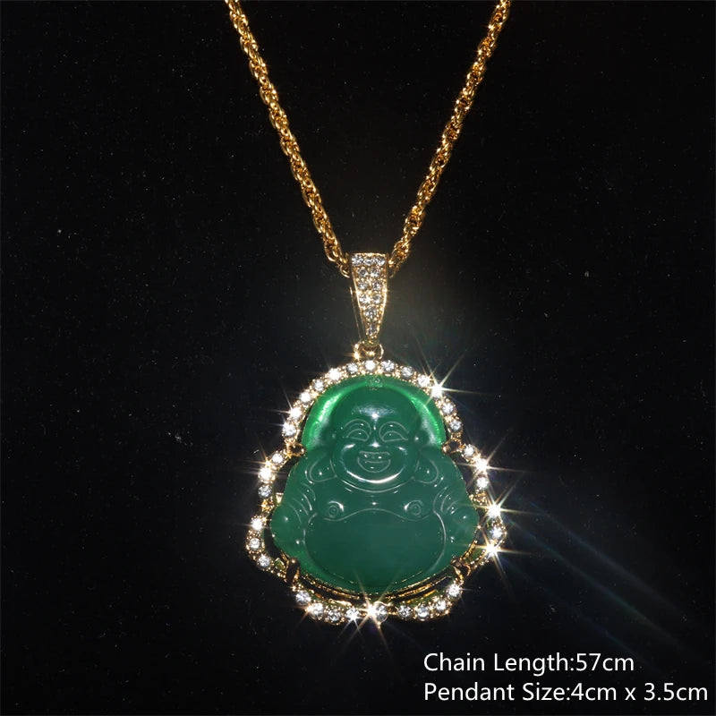 Hip Hop Shiny Natural Stone Maitreya Pendant Buddha Statue Necklace for Men Women Buddhist Amulets Jewelry Gifts