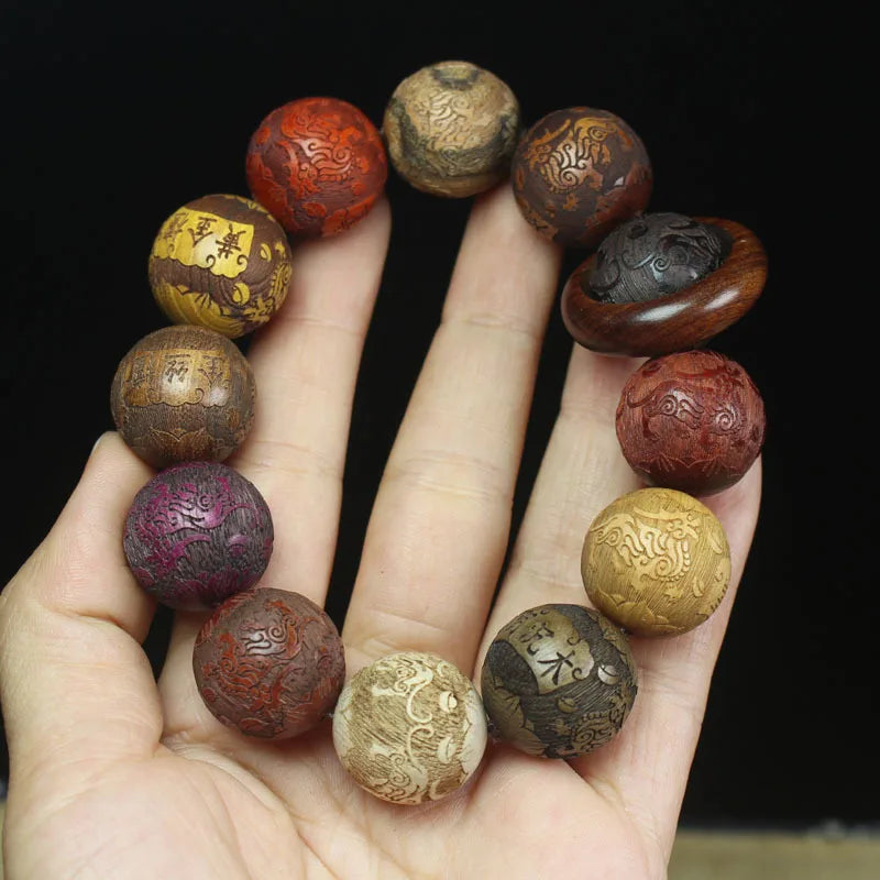 Wholesale Vietnam  Wooden Bracelets Tiger Pattern Buddha Round Beads Hand String Jewelry Men Christmas Gift