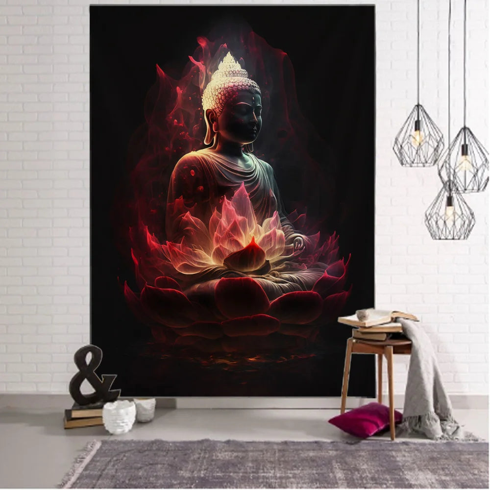 Indian Buddha statue tapestry wall hanging lotus meditation mandala wallpaper home living room bedroom studio wall decoration