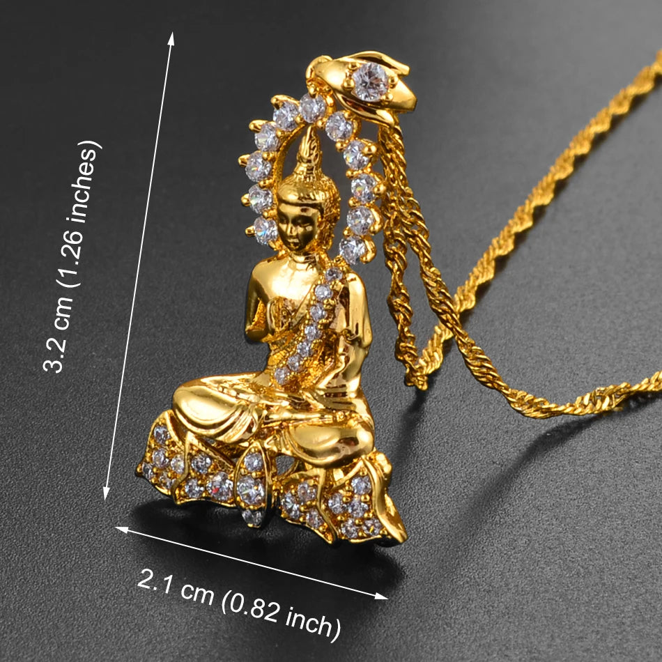 Elegant Cambodian-Style Buddha Necklace - Cubic Zirconia Adorned Spiritual Charm