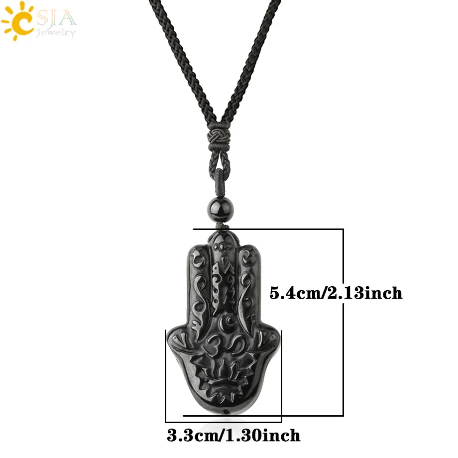 Obsidian Natural Stone Necklace - Wolf Buddha Sculpture for Strength