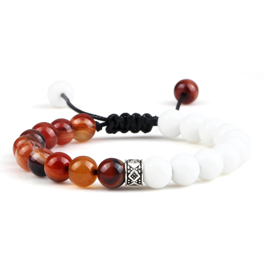 8mm Men Women Fire Agates Onyx Beads Bracelet Bangles Healing Natural Stone Chakra Prayer Charm Buddha Adjustable Jewelry Gifts