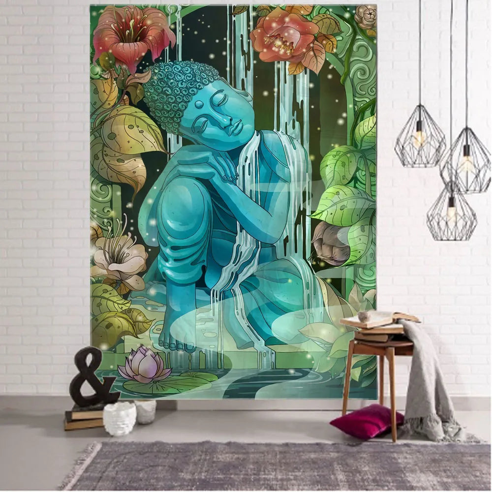 Indian Buddha statue tapestry wall hanging lotus meditation mandala wallpaper home living room bedroom studio wall decoration