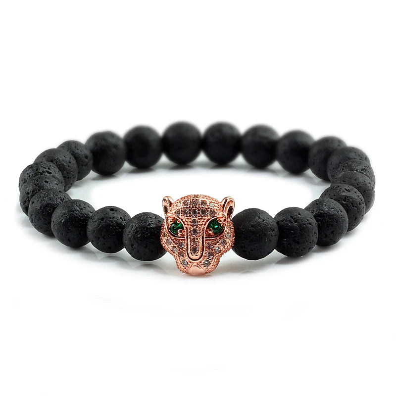 12 Style Bracelet Men Black Lava Healing Balance Beads Reiki Buddha Prayer Natural Stone Yoga Bracelet For Women Leopard Head