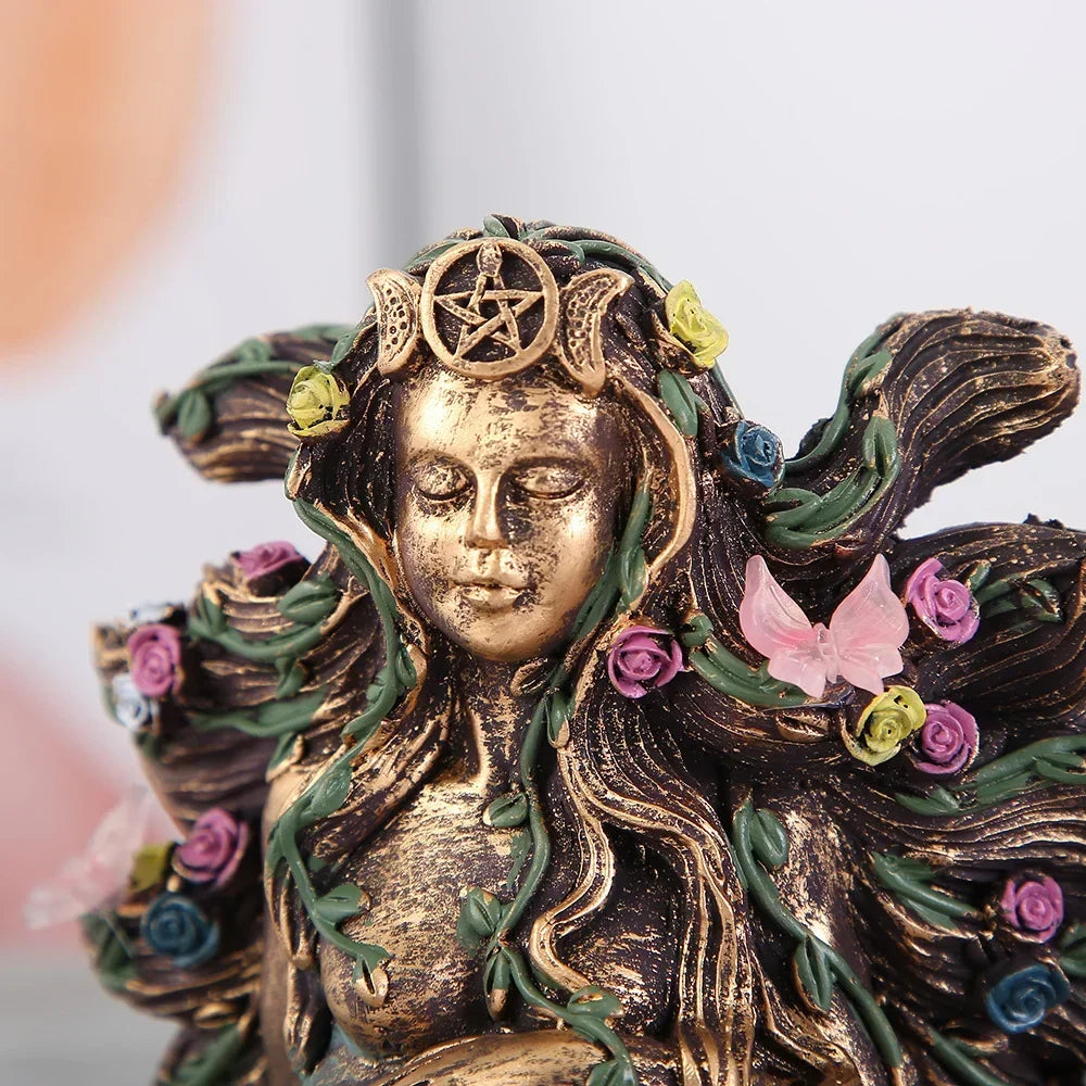 Mother Earth Statue Gaia Fairy with Butterfly Decor Mythic Buddha Figurine Goddess Healing Chakra Meditation Home Decor