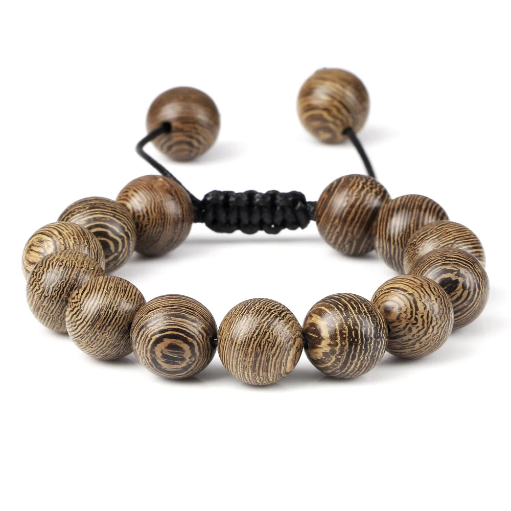 Vintage Men Bracelet 6 8 10 12mm Natural Wood Bead Tibetan Buddha Bracelet Charm Wood Beads Ethnic Tribal Wristbands Men Jewelry