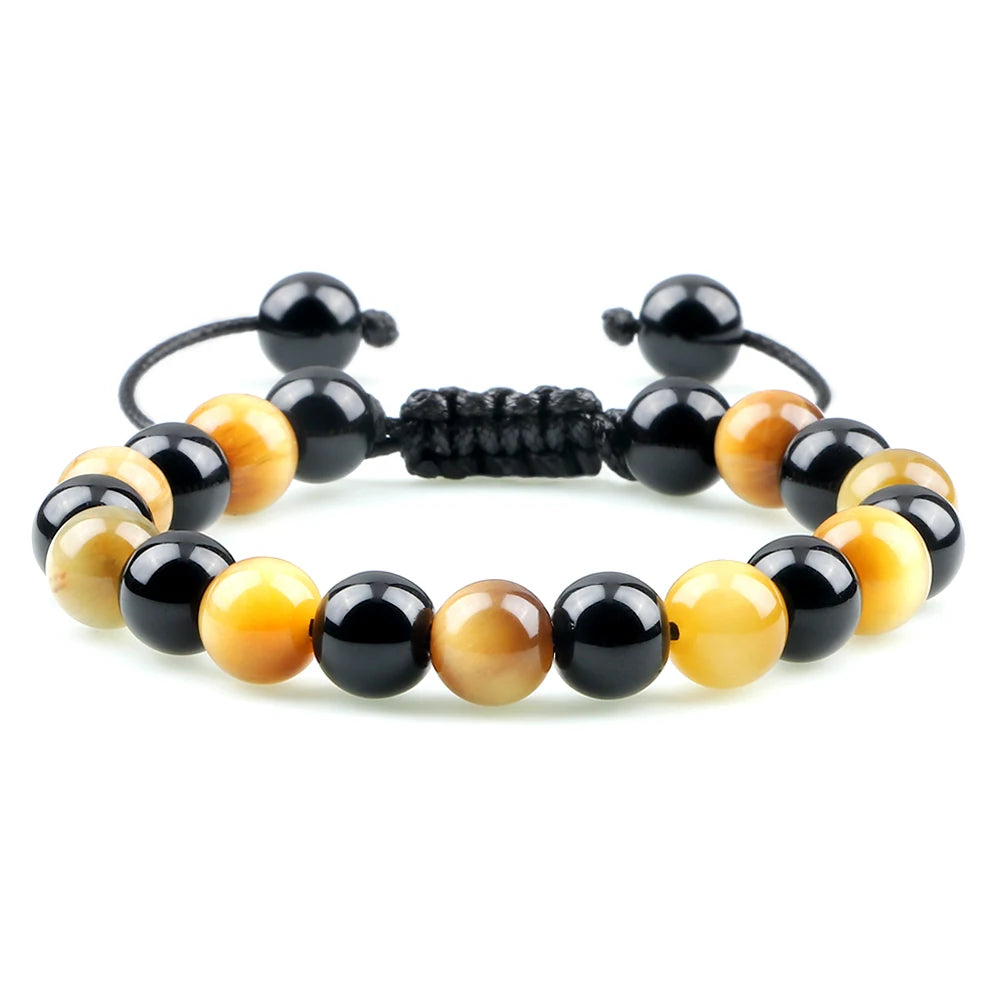 8mm Men Women Fire Agates Onyx Beads Bracelet Bangles Healing Natural Stone Chakra Prayer Charm Buddha Adjustable Jewelry Gifts